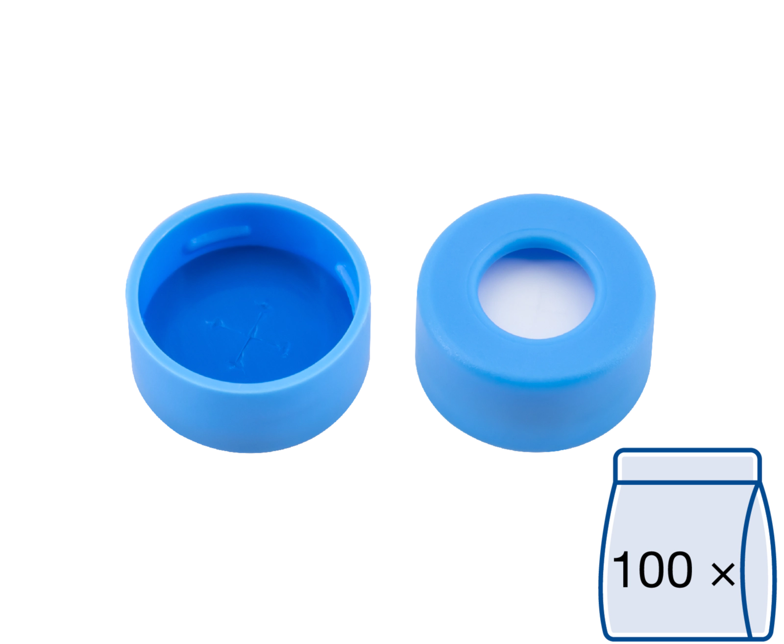 Snap ring closure, N 11,PE(soft),l.blue,c.hole,Sil.w./PTFE blue,cross-slit,1.0mm
