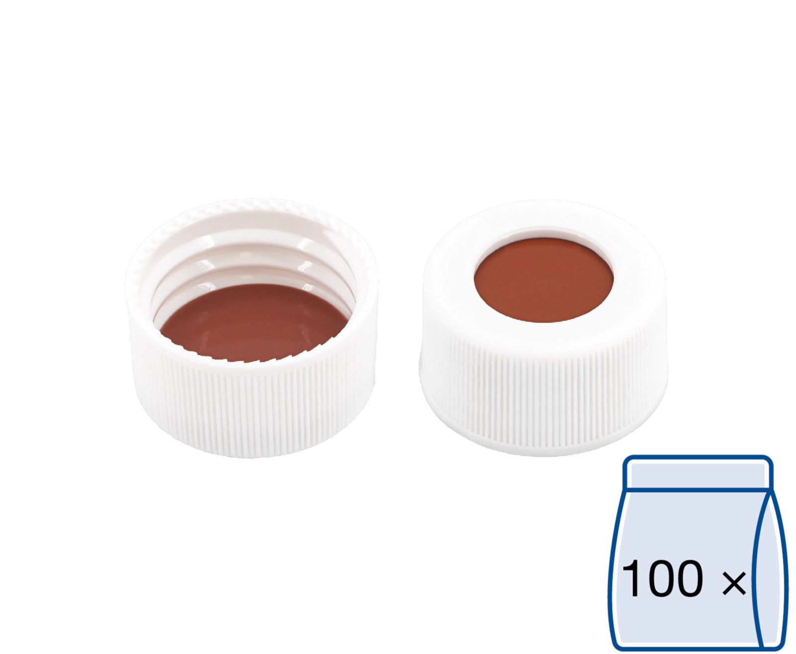 Screw closure (bonded), N 24, PP, white, center hole, Red Rubber/TEF, 2.5 mm