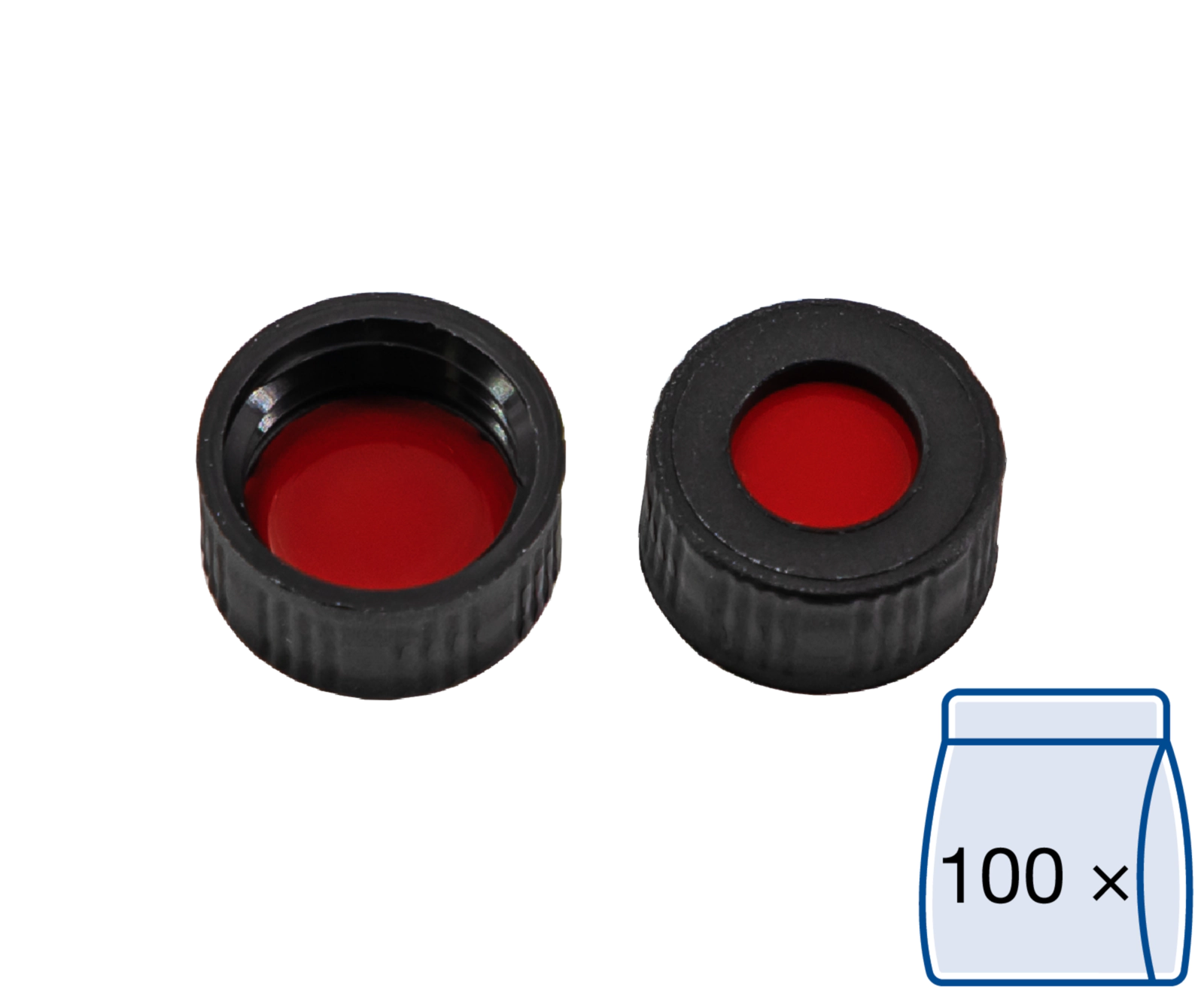 Screw closure, N 9, PP, black,center hole,PTFE red/Silicone white/PTFE red,1.0mm