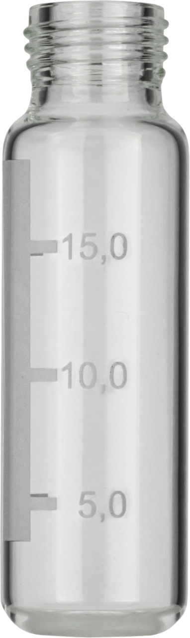 Screw neck vial, N 18, 22.5x75.5 mm, 20.0 mL, label, rounded bottom, clear