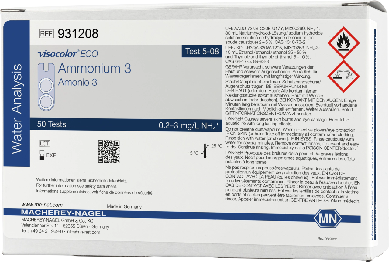 Colorimetric test kit VISOCOLOR ECO Ammonium 3, refill pack