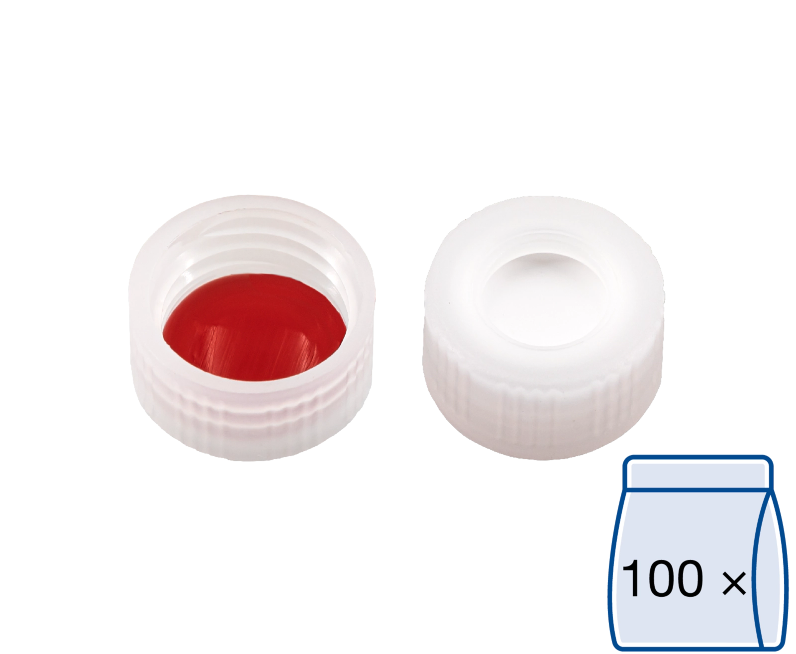 Screw closure, N 9, PP, transparent, center hole, Silicone white/PTFE red, 1.0mm