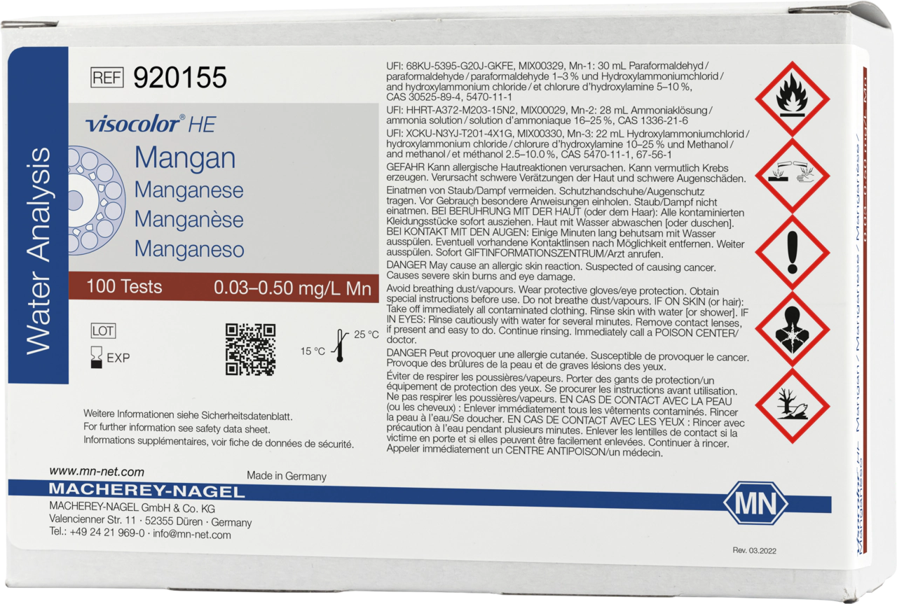 Colorimetric test kit VISOCOLOR HE Manganese, refill pack