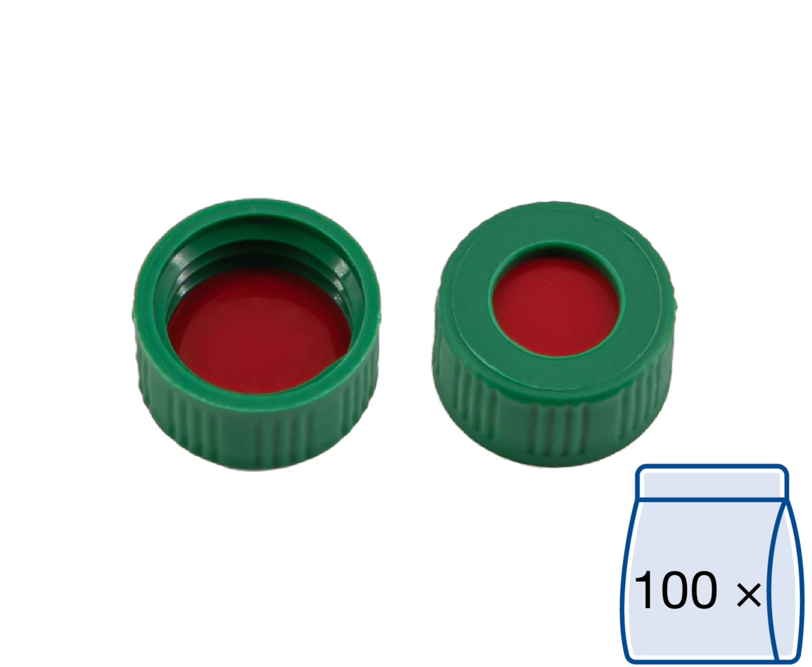 Screw closure, N 9, PP, green, center hole, PTFE red/Silicone w./PTFE red,1.0mm