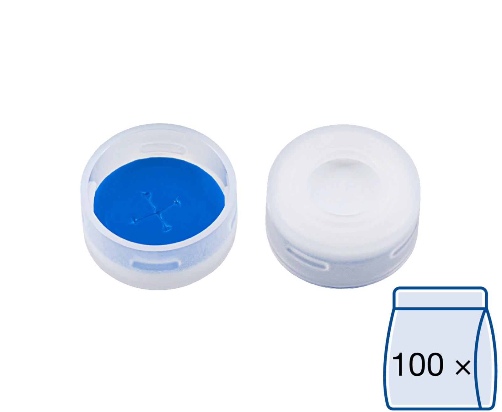 Snap ring closure, N 11, PE(hard),tr.,c. hole,Sil. w./PTFE blue,cross-slit,1.0mm