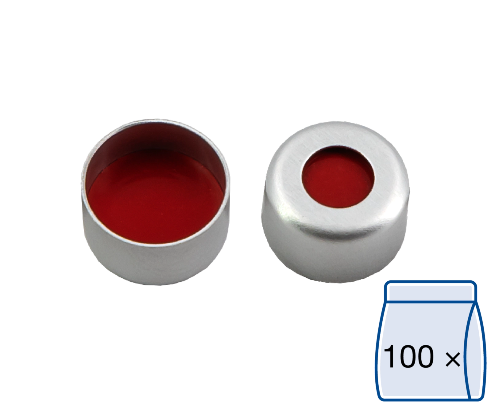 Crimp closure, N 8, alu., center hole, PTFE red/Silicone white/PTFE red, 1.0 mm