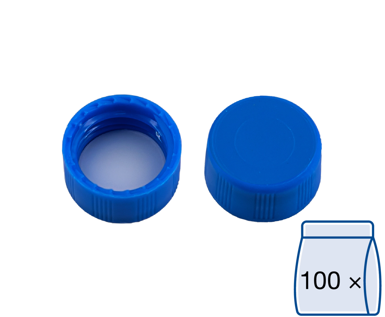 Screw closure, N 9, PP, blue, closed top, PTFE, white, 0.25 mm