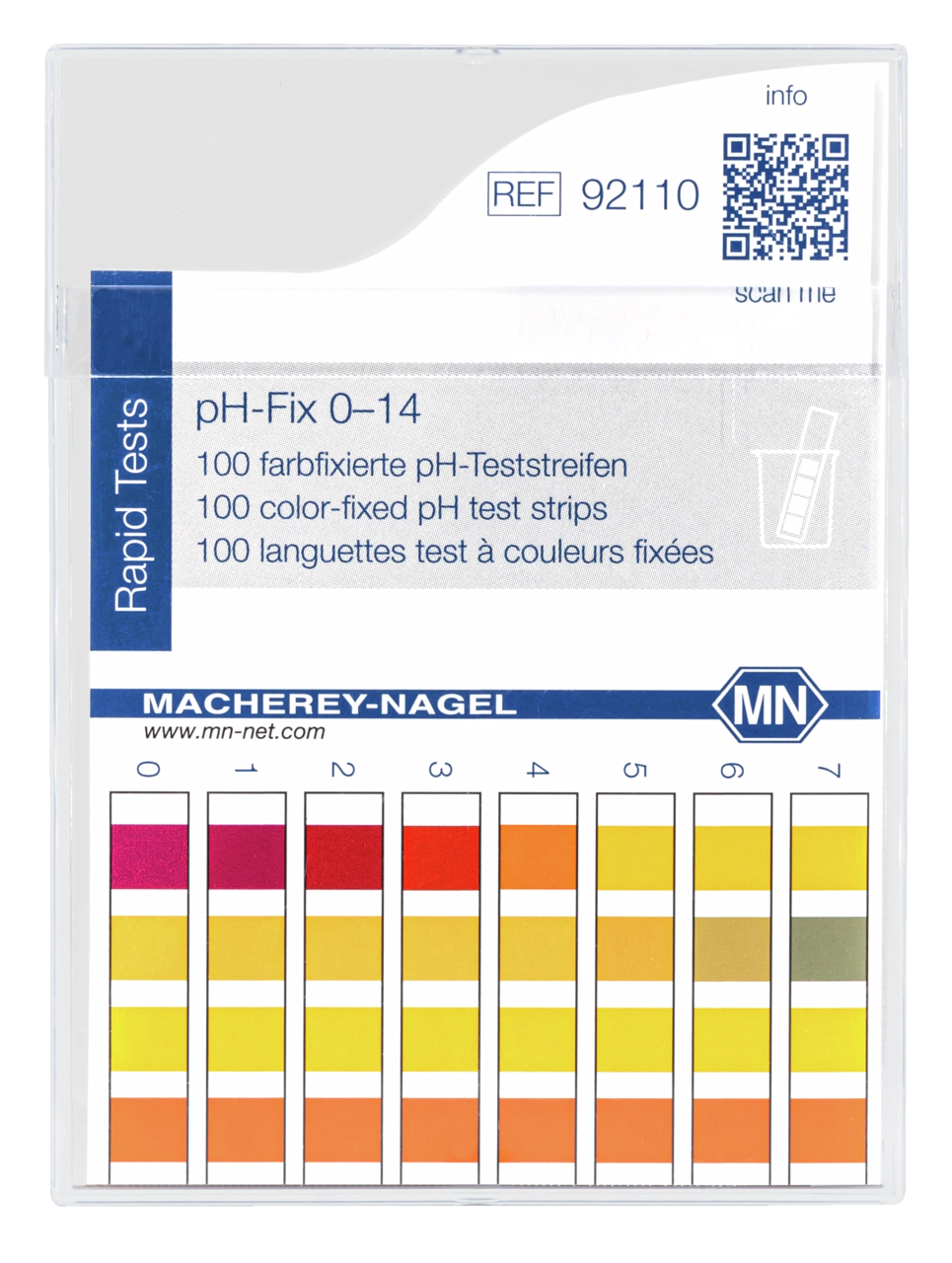 pH test strips, pH‑Fix 0–14, fixed indicator