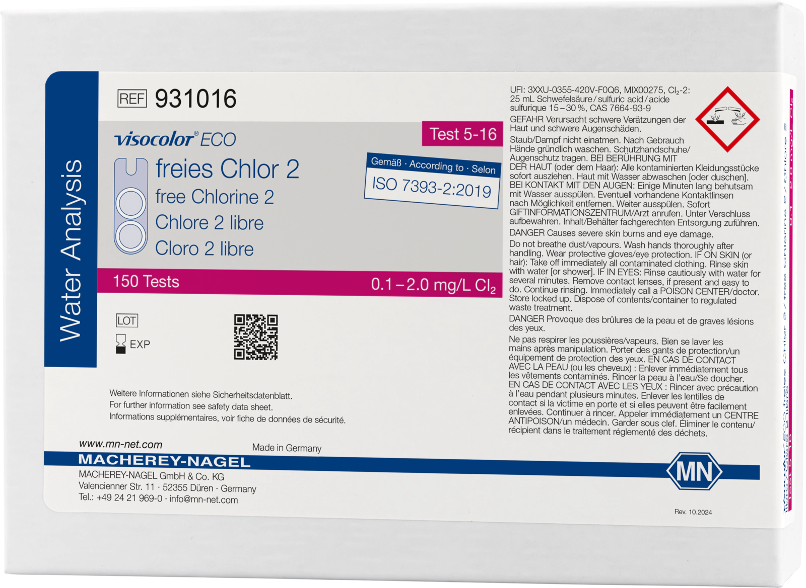 Colorimetric test kit VISOCOLOR ECO free Chlorine 2