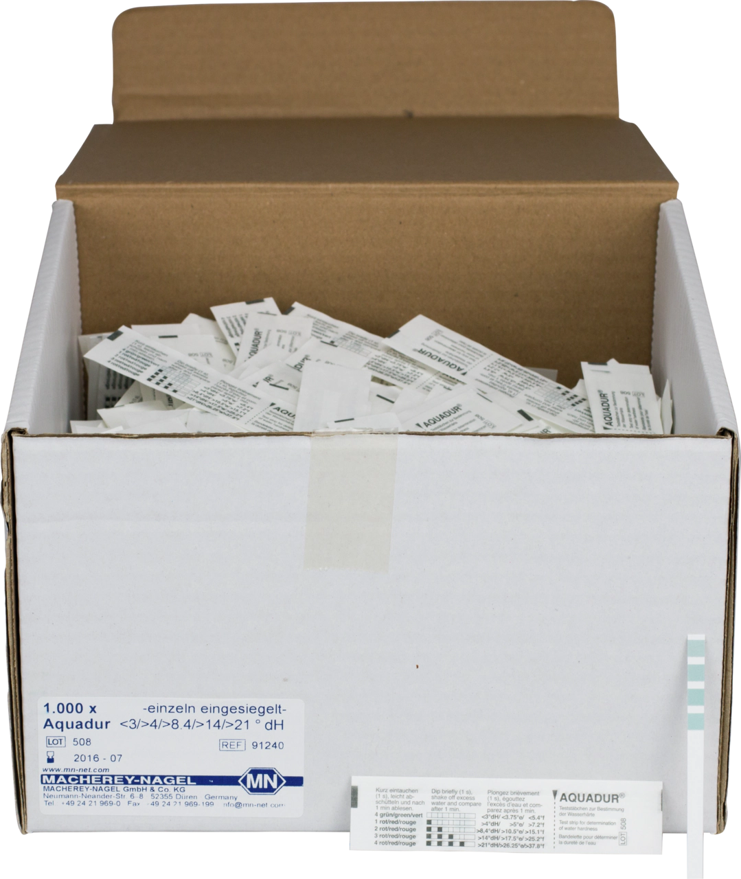 AQUADUR 4–21, for water hardness, individually sealed, 1000 strips