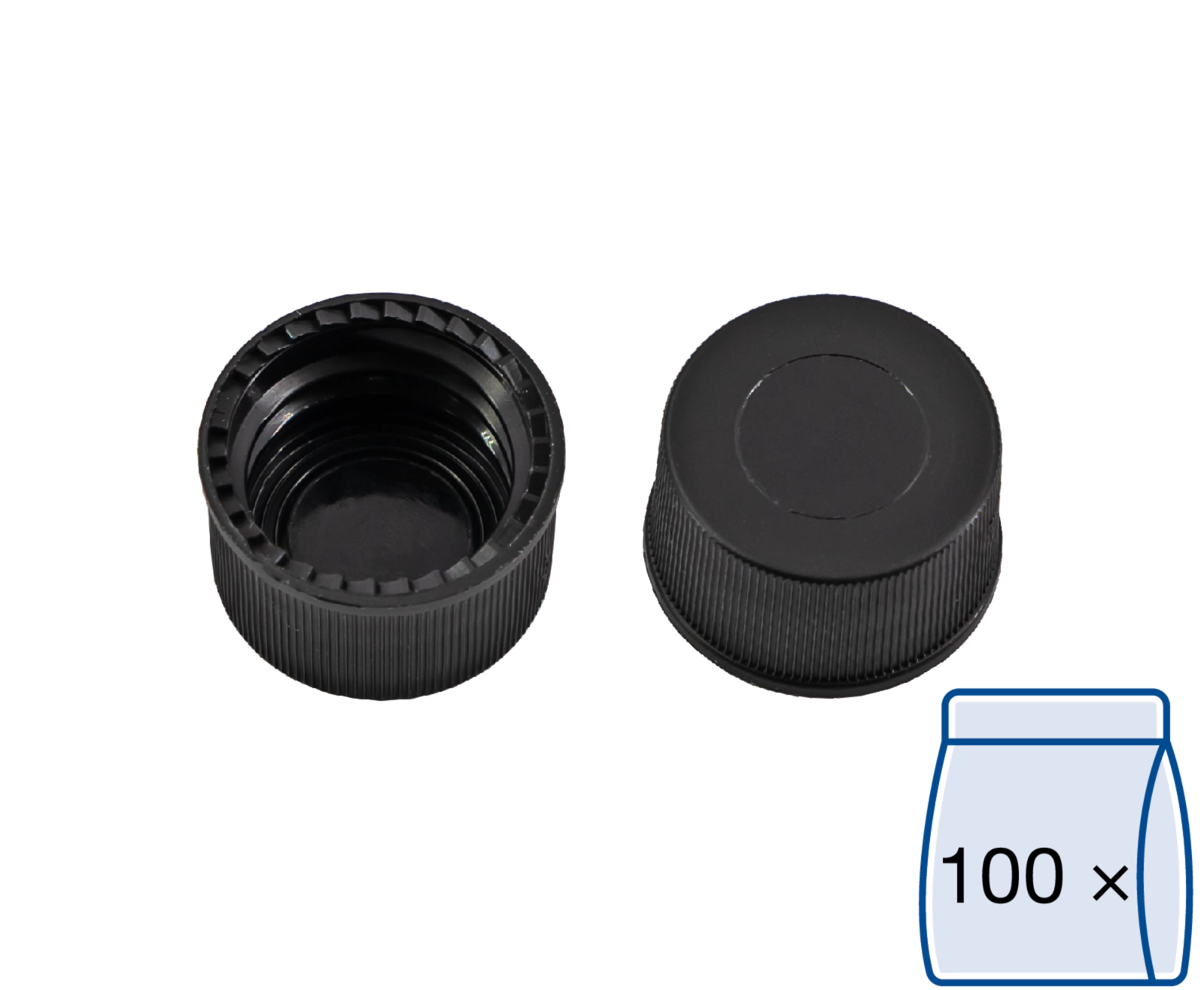 Screw closure, N 13, PP, black, closed top, no liner