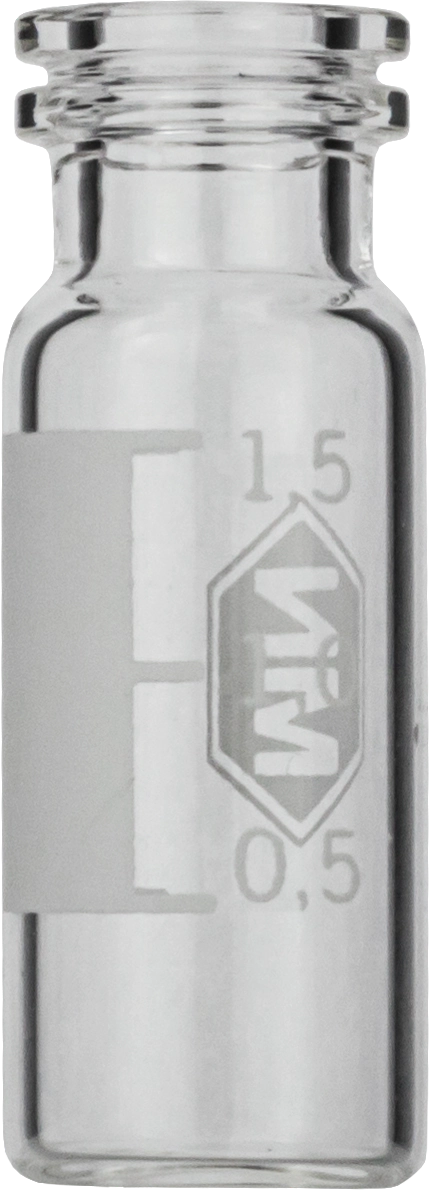 Snap ring/crimp neck vial, N 11, 11.6x32.0 mm, 1.5 mL, label, flat bottom, clear