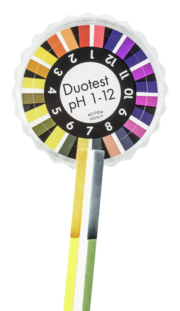 pH test paper Duotest pH 1–12, with two indicator zones