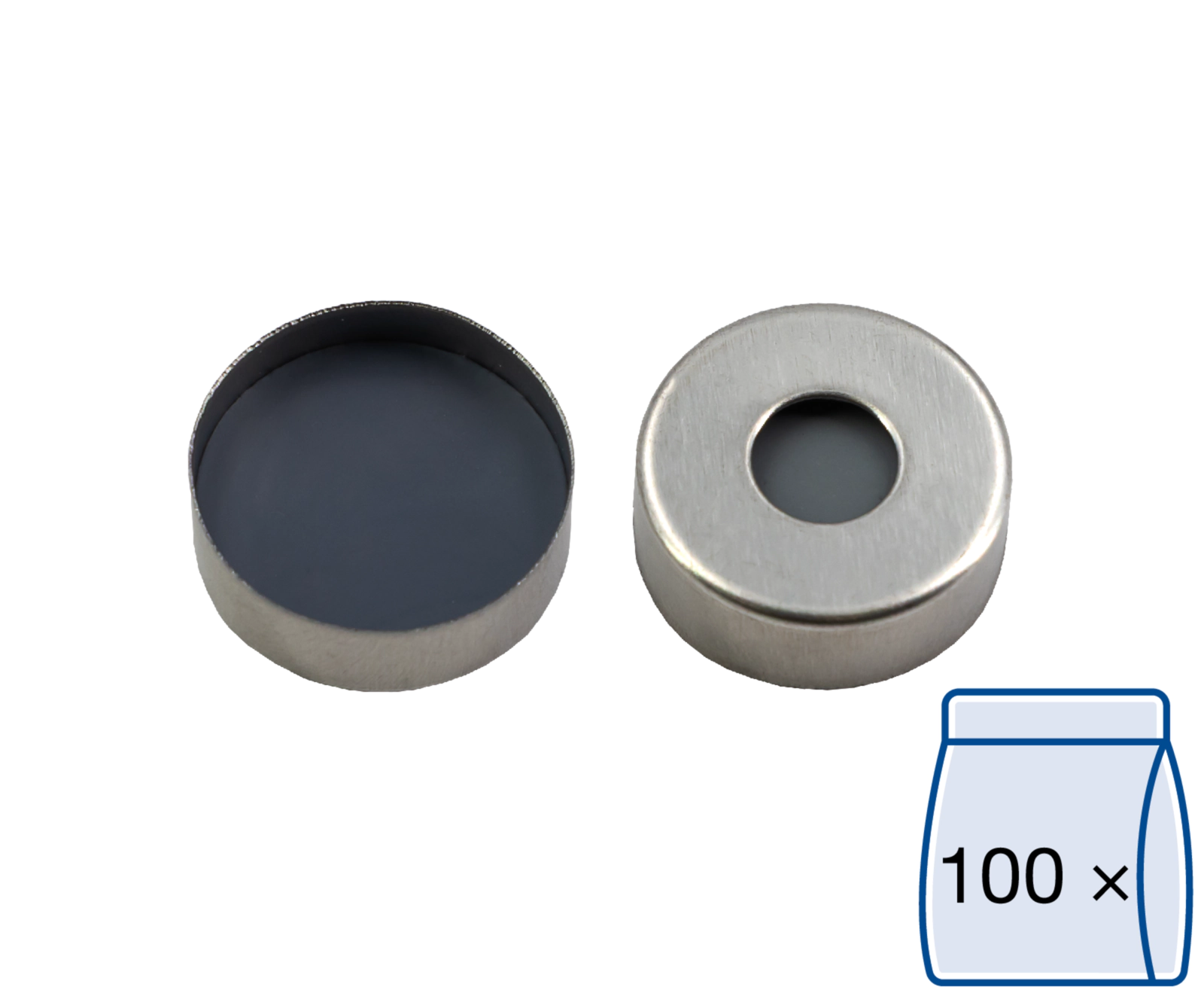 Crimp closure, N 20, metal (magn.), center hole,Butyl l. gray/PTFE d. gray,3.0mm