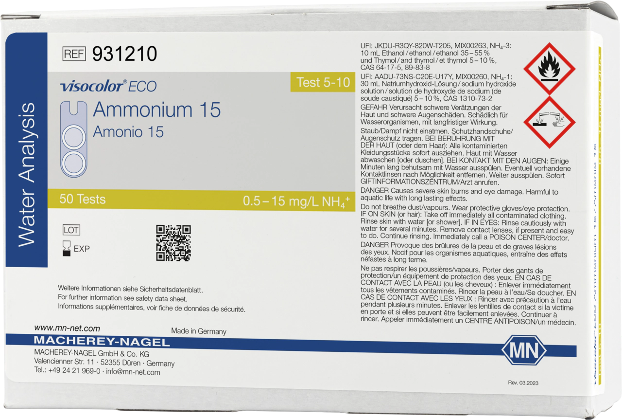 Colorimetric test kit VISOCOLOR ECO Ammonium 15, refill pack