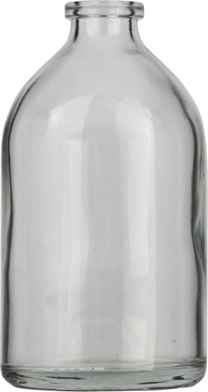 Crimp neck vial, N 20, 51.6x94.5 mm,100.0 mL,flat bott.,flat neck, clear,3rd cl.