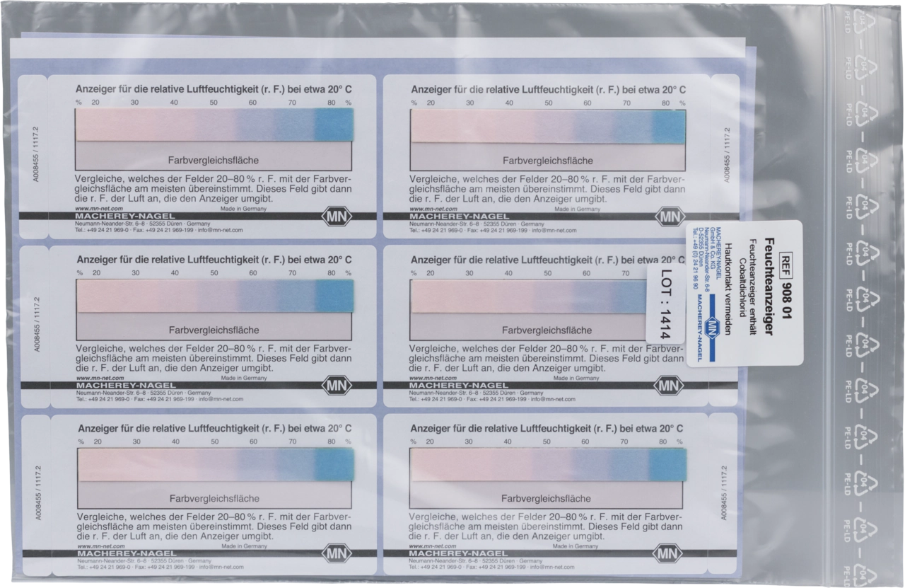 Semi-quantitative moisture indicator 20–80 % r. h., self-adhesive labels
