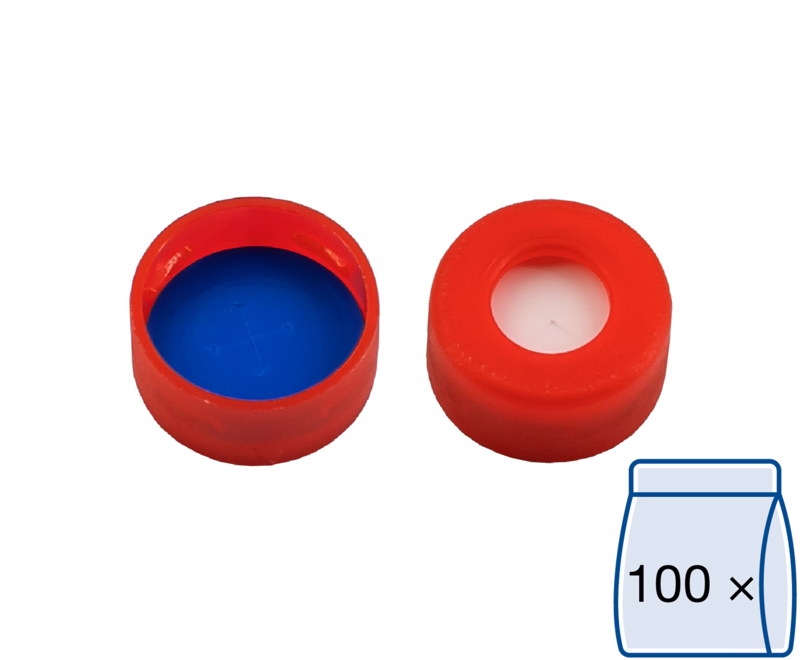 Snap ring closure, N11, PE(hard), red, c.hole,Sil. w./PTFE blue,cross-slit,1.0mm
