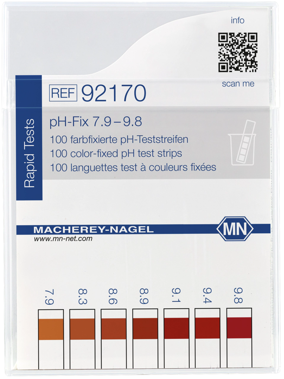 pH test strips, pH‑Fix 7.9–9.8, fixed indicator
