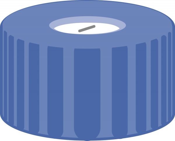 Screw closure,N 9,PP,blue,c. hole,Sili. w./Polyimide or,slit,1.0mm,fluorine-free