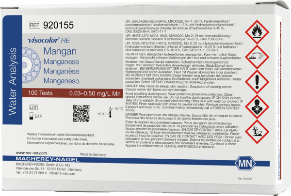 Colorimetric test kit VISOCOLOR HE Manganese, refill pack