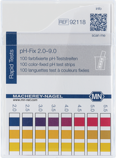 pH test strips, pH‑Fix 2.0–9.0, fixed indicator