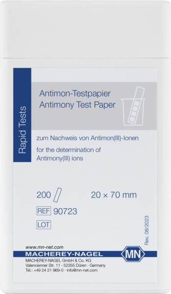 Qualitative Antimony test paper for Antimony: 5 mg/L Sb³⁺