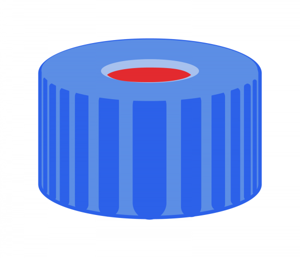 Screw closure, N 9, PP, blue, center hole, Natural Rubber/ETFE, 1.0 mm