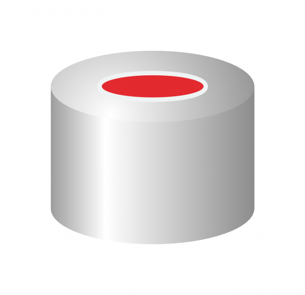 Crimp closure, N 8, alu., center hole, Red Rubber/FEP colorl., 1.0 mm