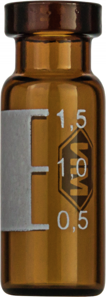 Crimp neck vial, N 11, 11.6x32.0 mm, 1.5 mL, label, flat bottom, amber