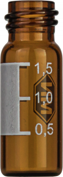 Screw neck vial, N 10, 11.6x32.0 mm, 1.5 mL, label, flat bottom, amber