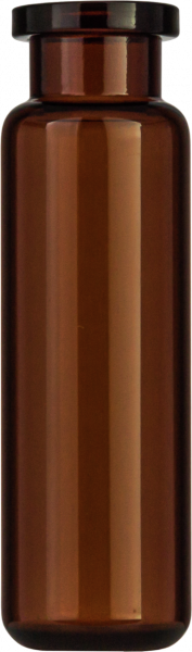 Crimp neck vial, N 20, 22.5x75.5 mm, 20.0 mL, rounded bottom, flat neck, amber