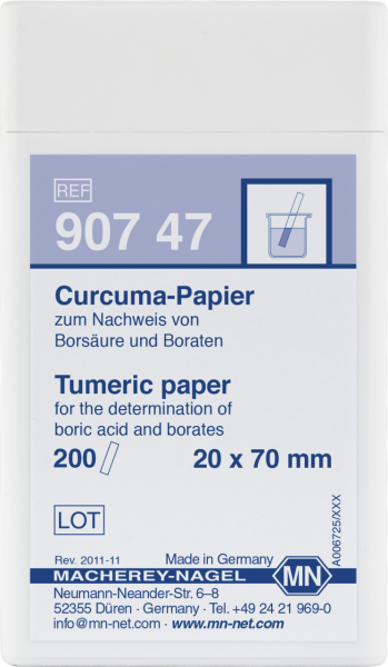 Qualitative Turmeric paper for Boric acid: 100 mg/L H₃BO₃