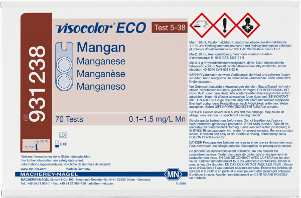 Colorimetric test kit VISOCOLOR ECO Manganese, refill pack