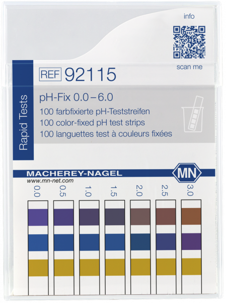 pH test strips, pH‑Fix 0.0–6.0, fixed indicator