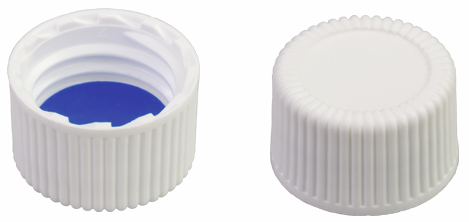 Screw closure (bonded), N 13, PP, white, closed top, Silicone w./PTFE blue,1.3mm
