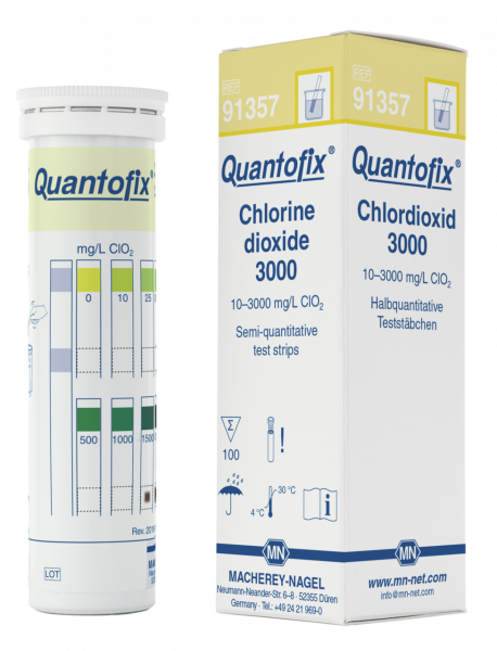 Semi-quantitative test strips QUANTOFIX Chlorine dioxide 3000