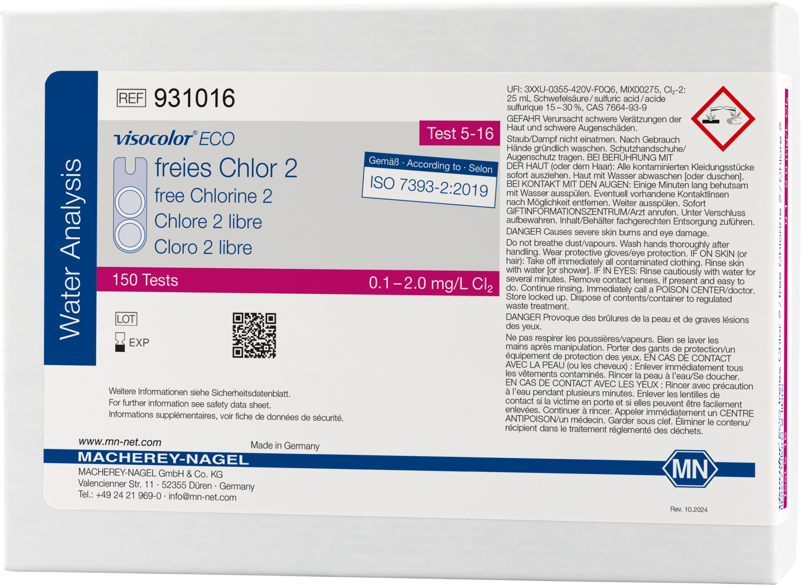 Colorimetric test kit VISOCOLOR ECO free Chlorine 2 MACHEREYNAGEL, MN