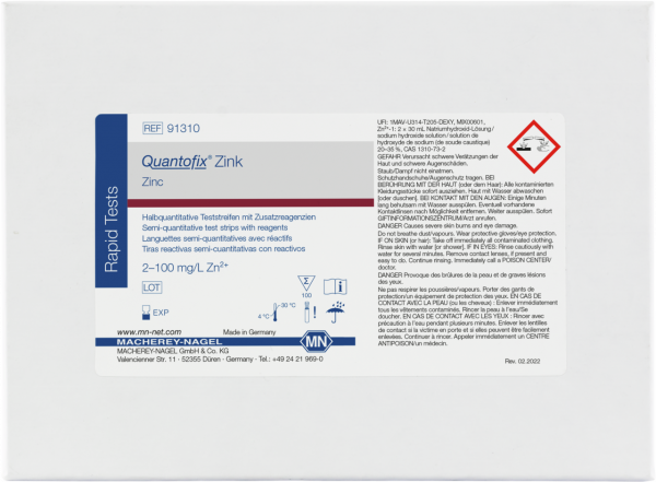 Semi-quantitative test strips QUANTOFIX Zink