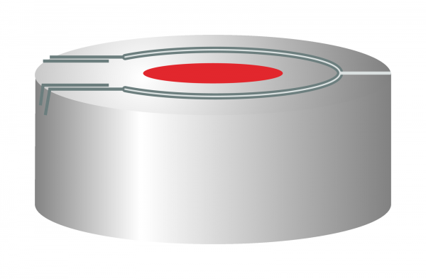 Crimp closure, N 20, alu.,pressure rel., center hole, Butyl red/PTFE gray, 3.0mm