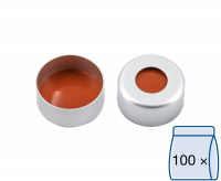 Crimp closure, N 11, alu., center hole, Red Rubber/FEP colorless, 1.0 mm Crimp closure, N 11, alu., center hole, Red Rubber/FEP colorless, 1.0 mm