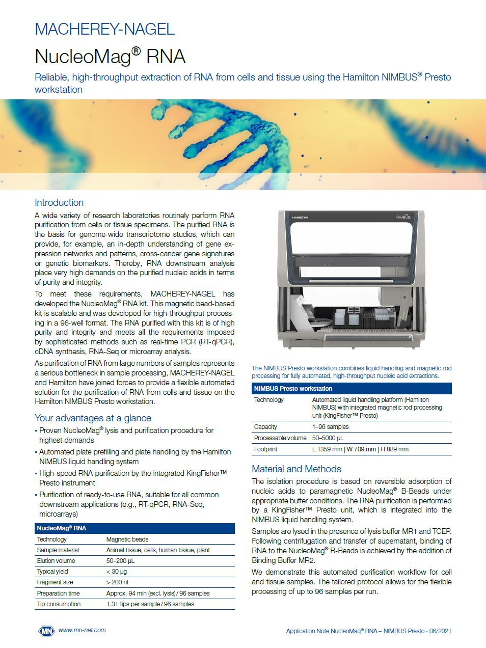 Reliable, high-throughput extraction of RNA from cells and tissue using the  Hamilton NIMBUS® Presto workstation | MACHEREY-NAGEL