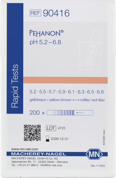 pH test strips, PEHANON 5.2–6.8, for colored samples