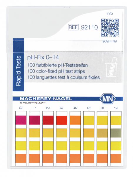 pH test strips, pH‑Fix 0–14, fixed indicator