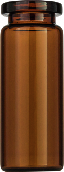 Crimp neck vial, N 20, 20.5x54.5 mm, 10.0 mL, flat bottom, flat neck, amber