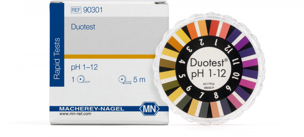 pH test paper Duotest pH 1–12, with two indicator zones