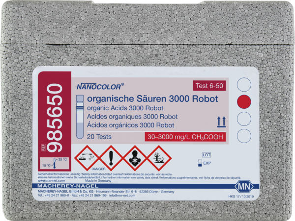 Tube test NANOCOLOR Robot Organic acids 3000