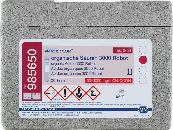 Tube test NANOCOLOR Robot Organic acids 3000