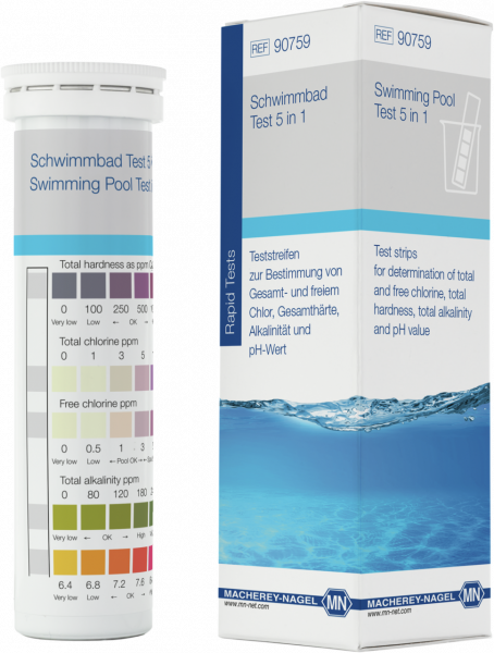 Semi-quantitative test strips Swimming pool test 5 in 1