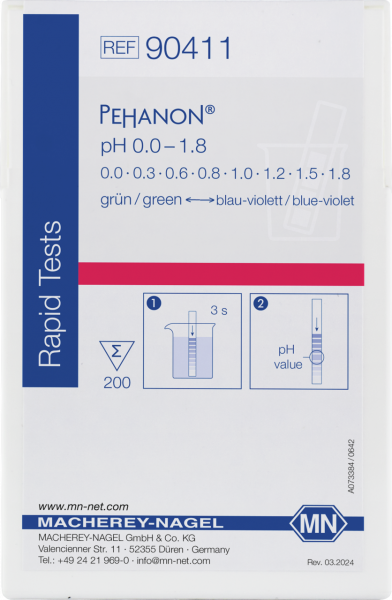 pH test strips, PEHANON 0.0–1.8, for colored samples